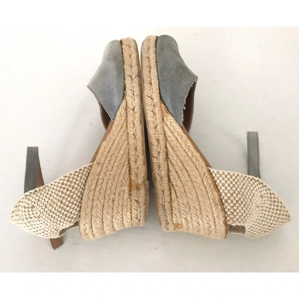 Paseart | Women's Gray Round Toe Espadrille Wedge Sandals Size 40
